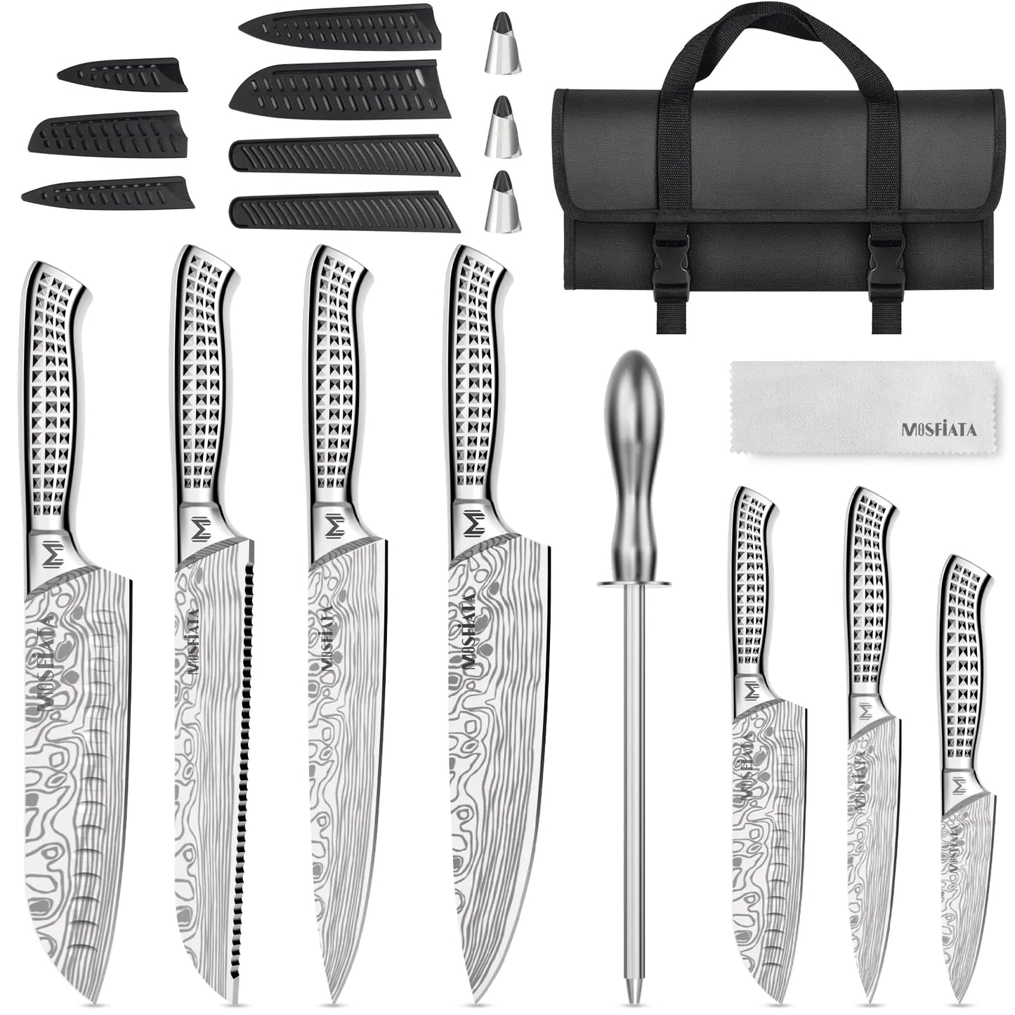 MOSFiATA 12-Piece Chef Knife Set with Storage Bag