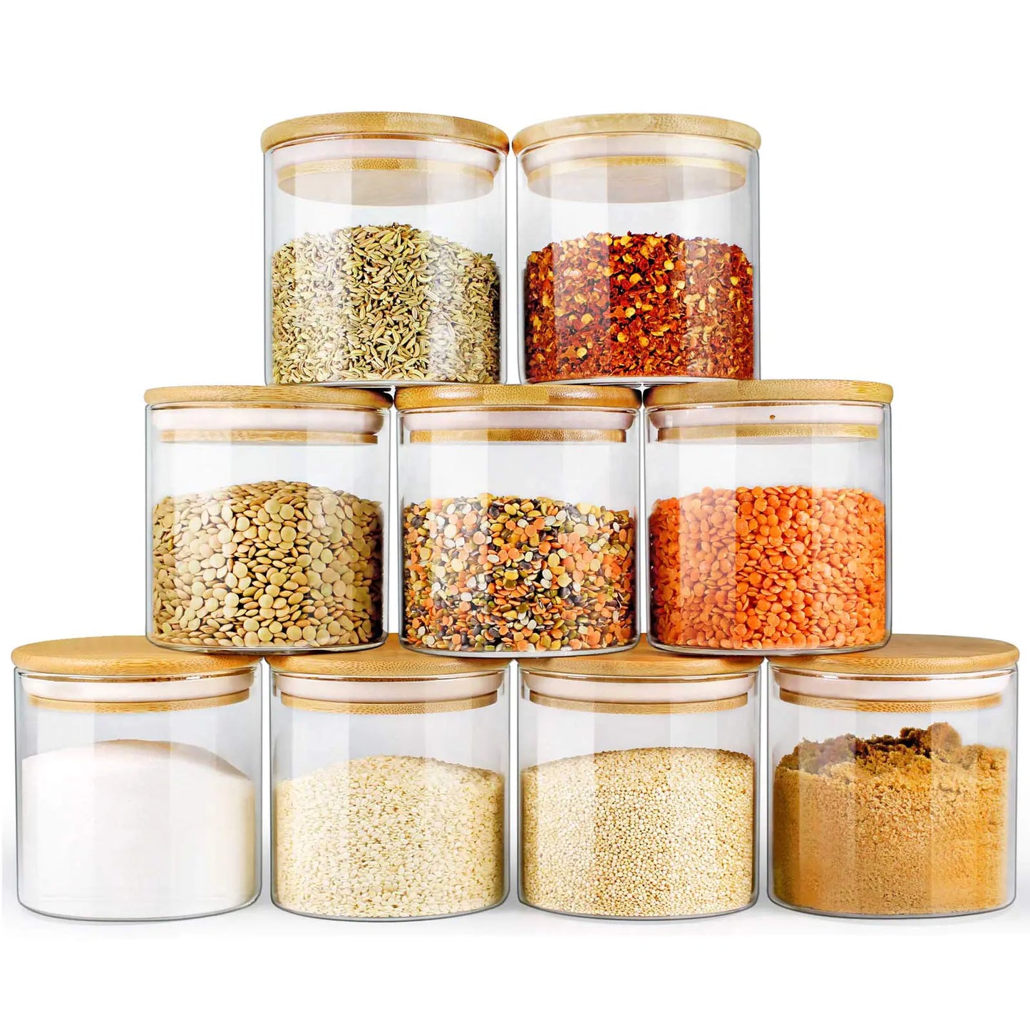 EcoEvo Bamboo-Lid Glass Storage Jars (16oz 9-Pack)