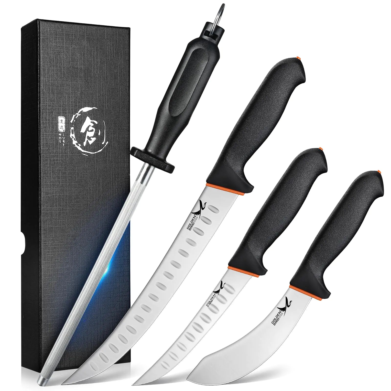 Golden Bird 4-Piece Chef's Knife Set - Professional BBQ and Butcher Kit