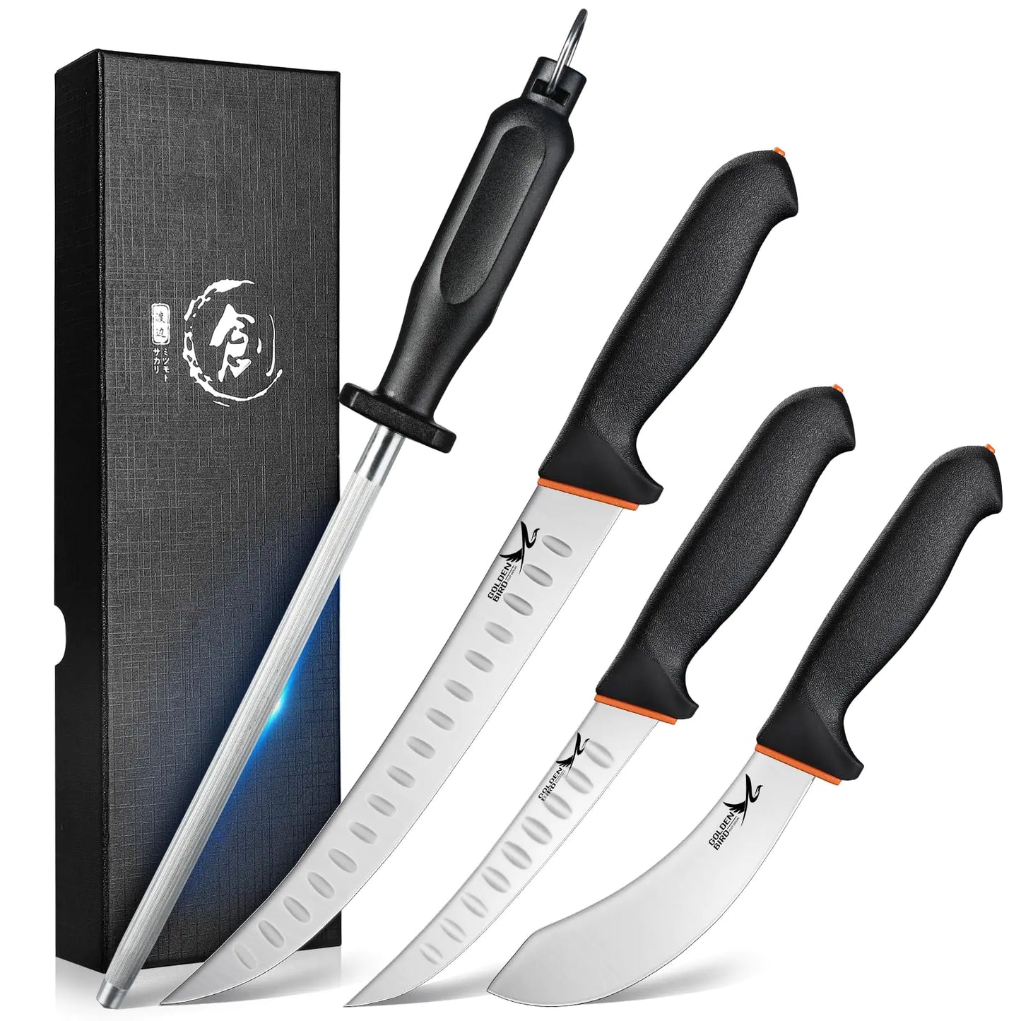 Golden Bird 4-Piece Chef's Knife Set - Professional BBQ and Butcher Kit