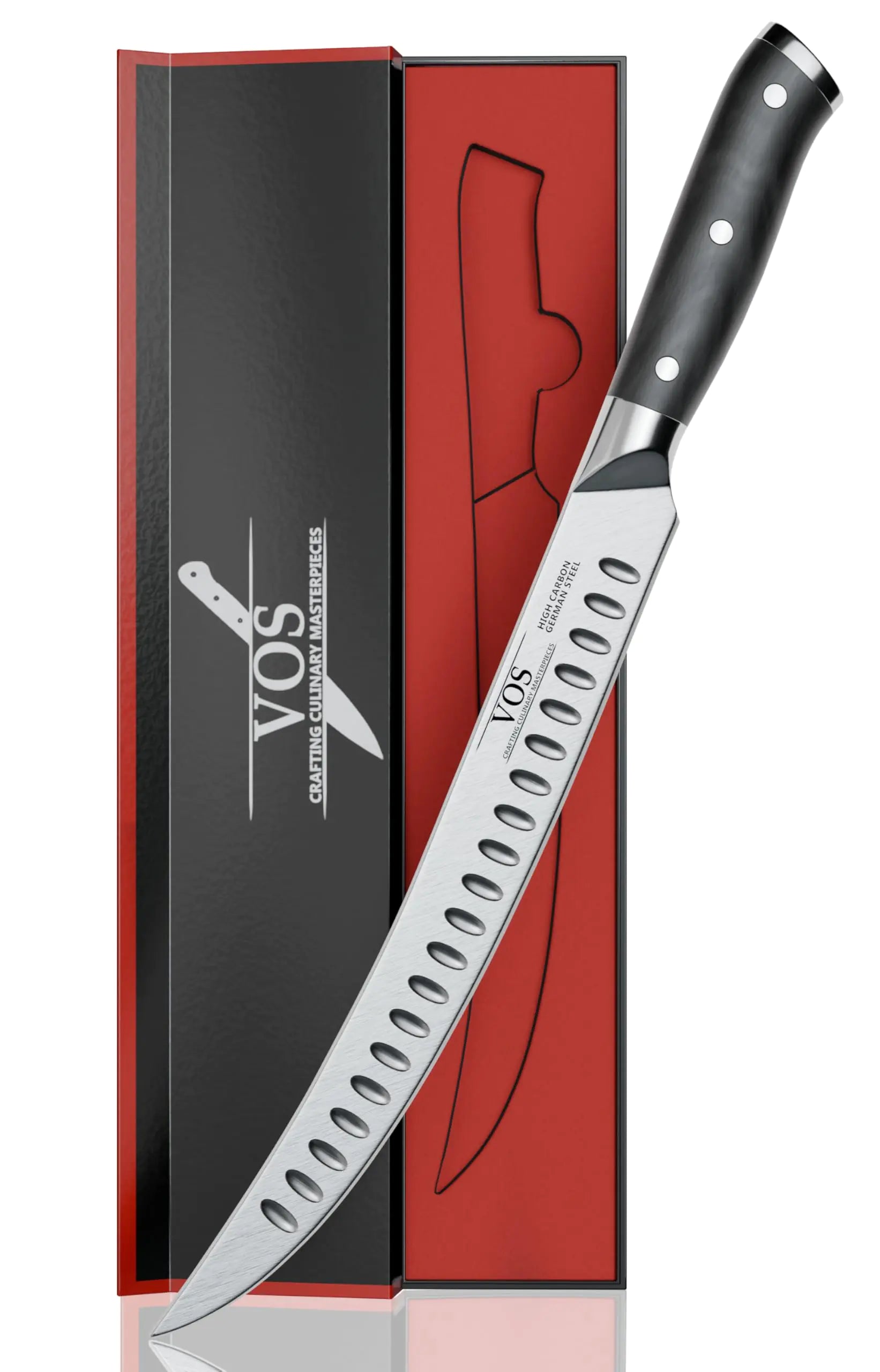 Vos 10" German Steel Carving Knife - Sharp & Durable BBQ and Kitchen Knife with Ergonomic Handle