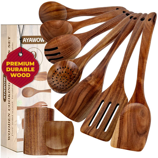 Teak Chef's Essentials - 9 Pc Wooden Cooking Set