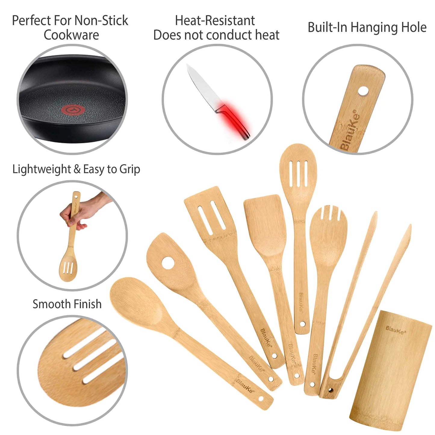 Eco-Friendly Bamboo Cooking Tools 8-Piece Set