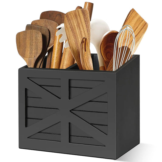 Elegant Black Wood Utensil Caddy