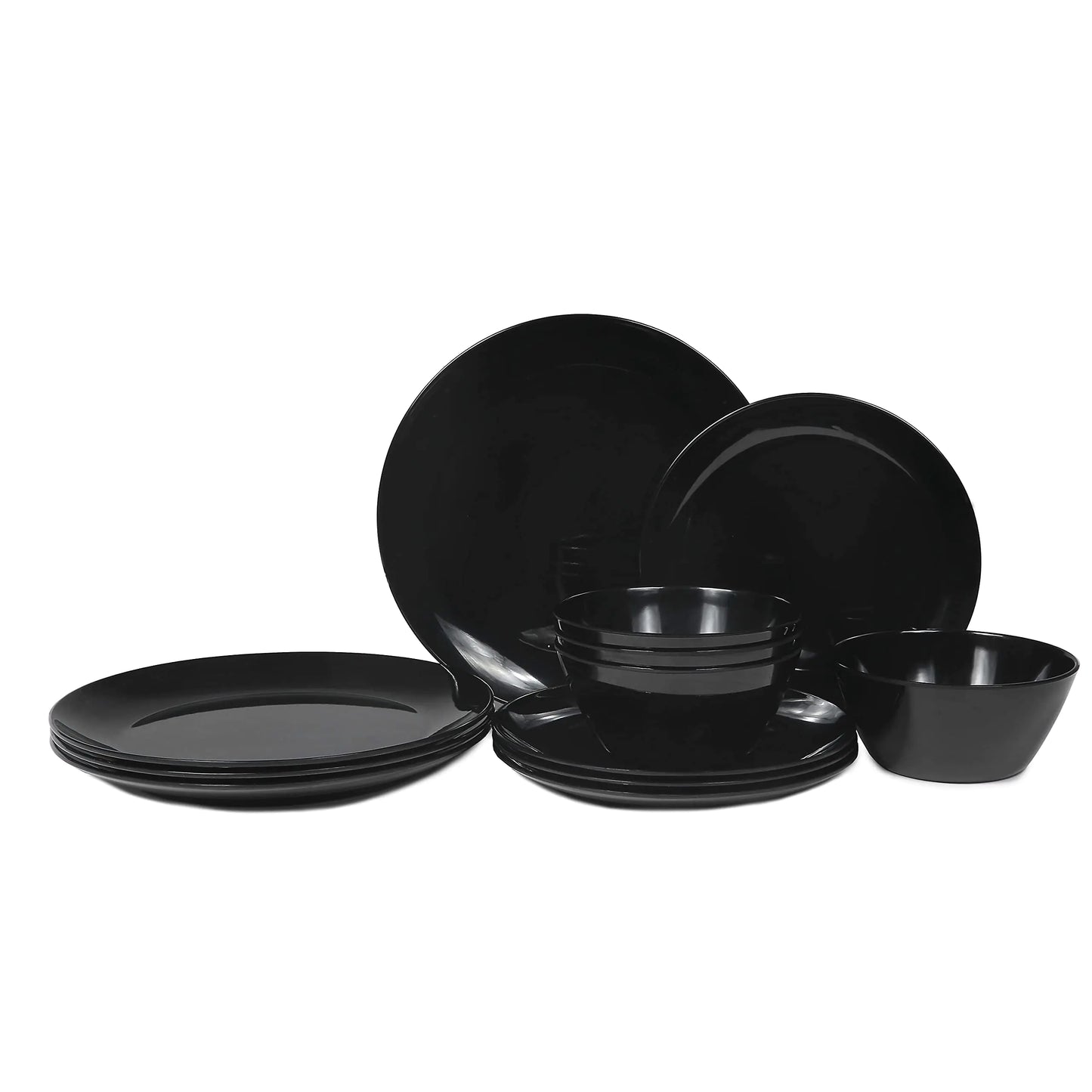 Jet Black 12-Piece Melamine Dinner Set for 4