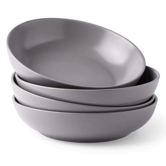 AmorArc 8.5" Matte Gray Stoneware Bowls Set of 4