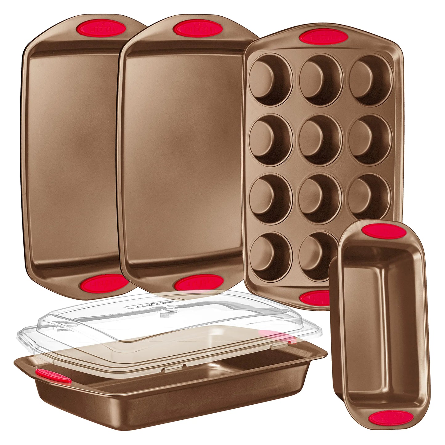 Deluxe NutriChef 5-Piece Baking Set - Gold & Red Silicone