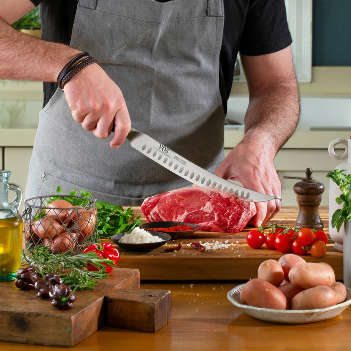 Vos 10" German Steel Carving Knife - Sharp & Durable BBQ and Kitchen Knife with Ergonomic Handle