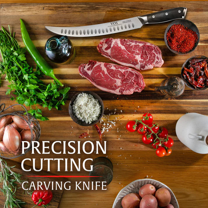 Vos 10" German Steel Carving Knife - Sharp & Durable BBQ and Kitchen Knife with Ergonomic Handle