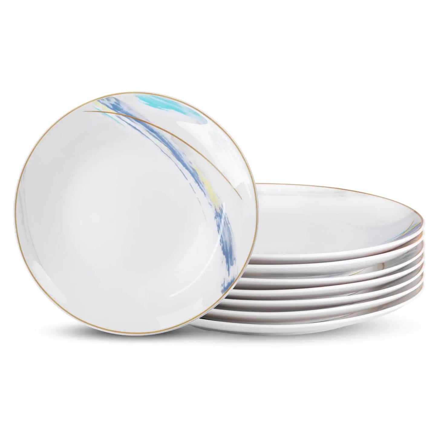 Fantasy Porcelain Dessert Plates 8-Pack with Gold Rim