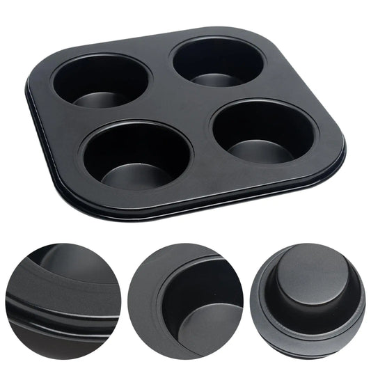 4-Slot Non-Stick Muffin Pan - Carbon Steel Cupcake Tray - Black