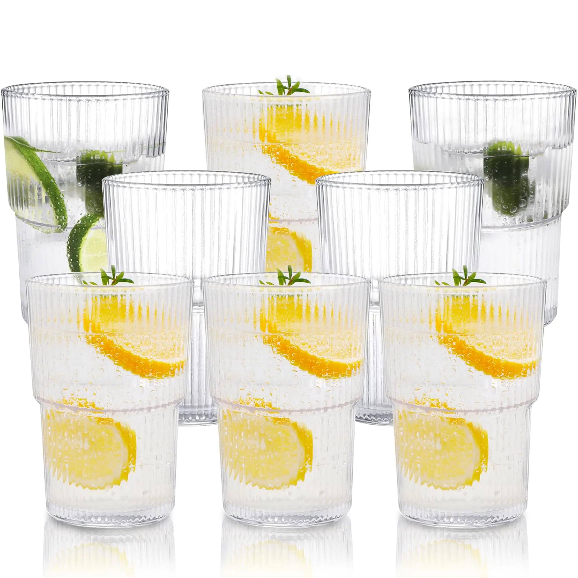 CLARITY 17OZ Stackable Acrylic Glass Set - 8 Unbreakable BPA-Free Tumblers