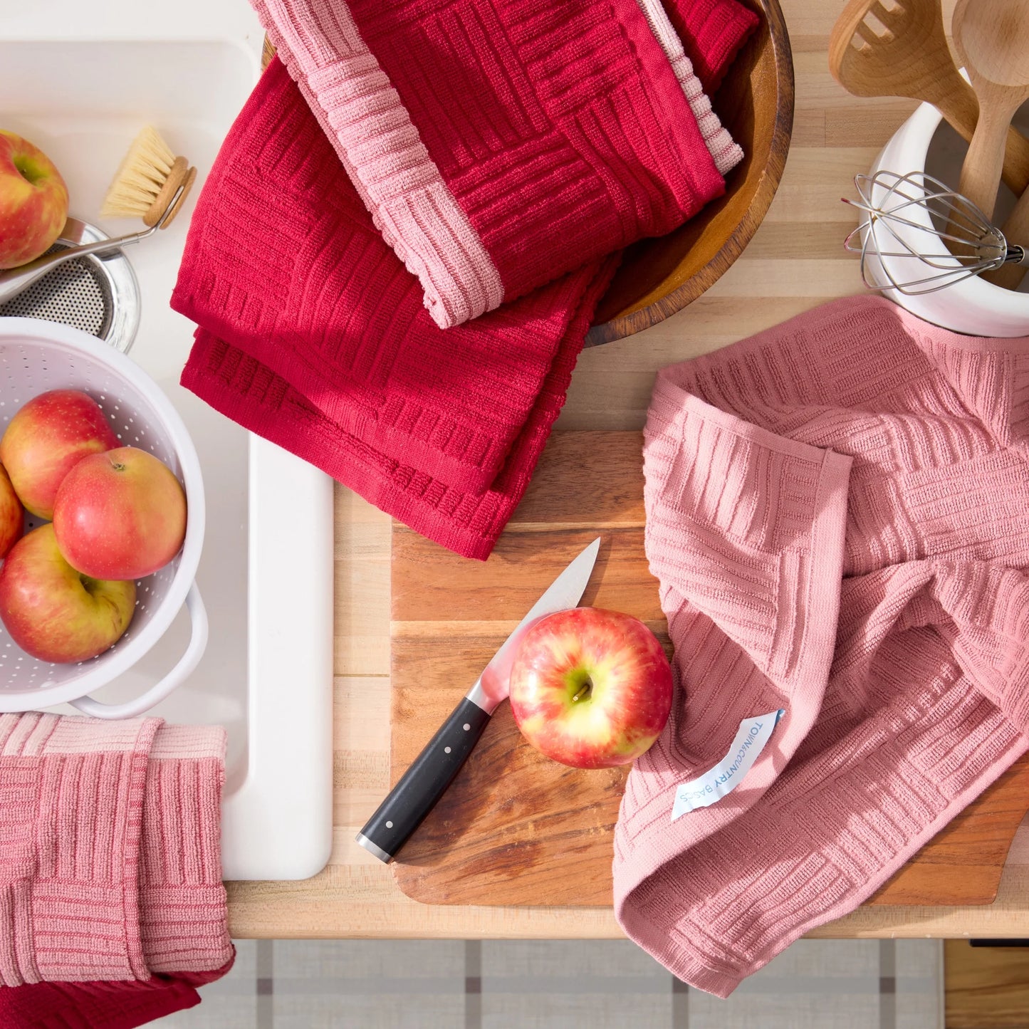 Classic Basketweave Cotton Kitchen Towels 4-Pack - Red