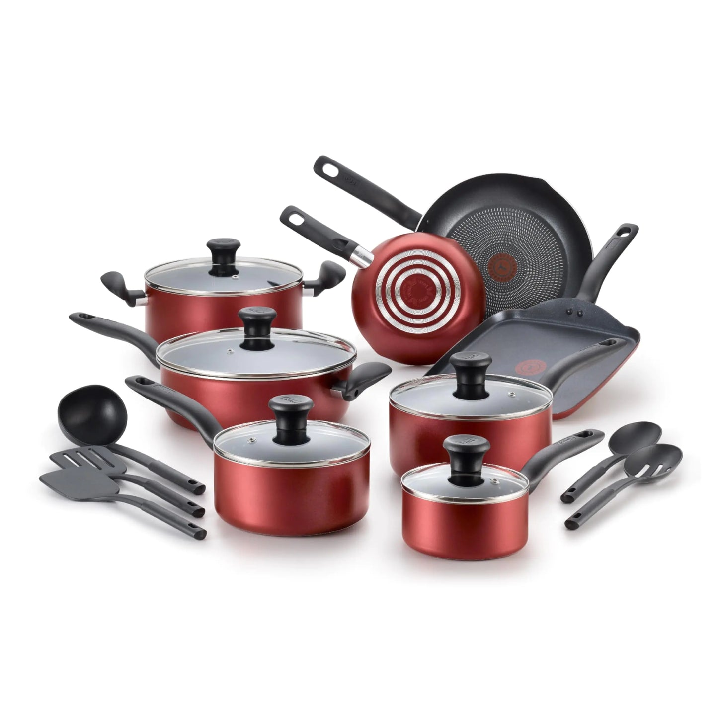 T-fal 18-Piece Red Nonstick Cookware Essentials