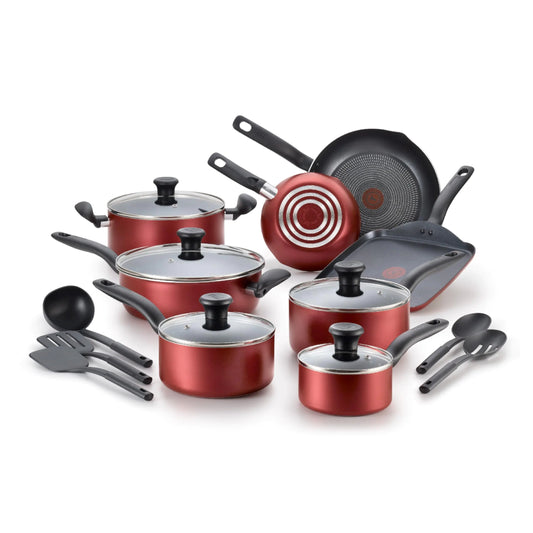 T-fal 18-Piece Red Nonstick Cookware Essentials