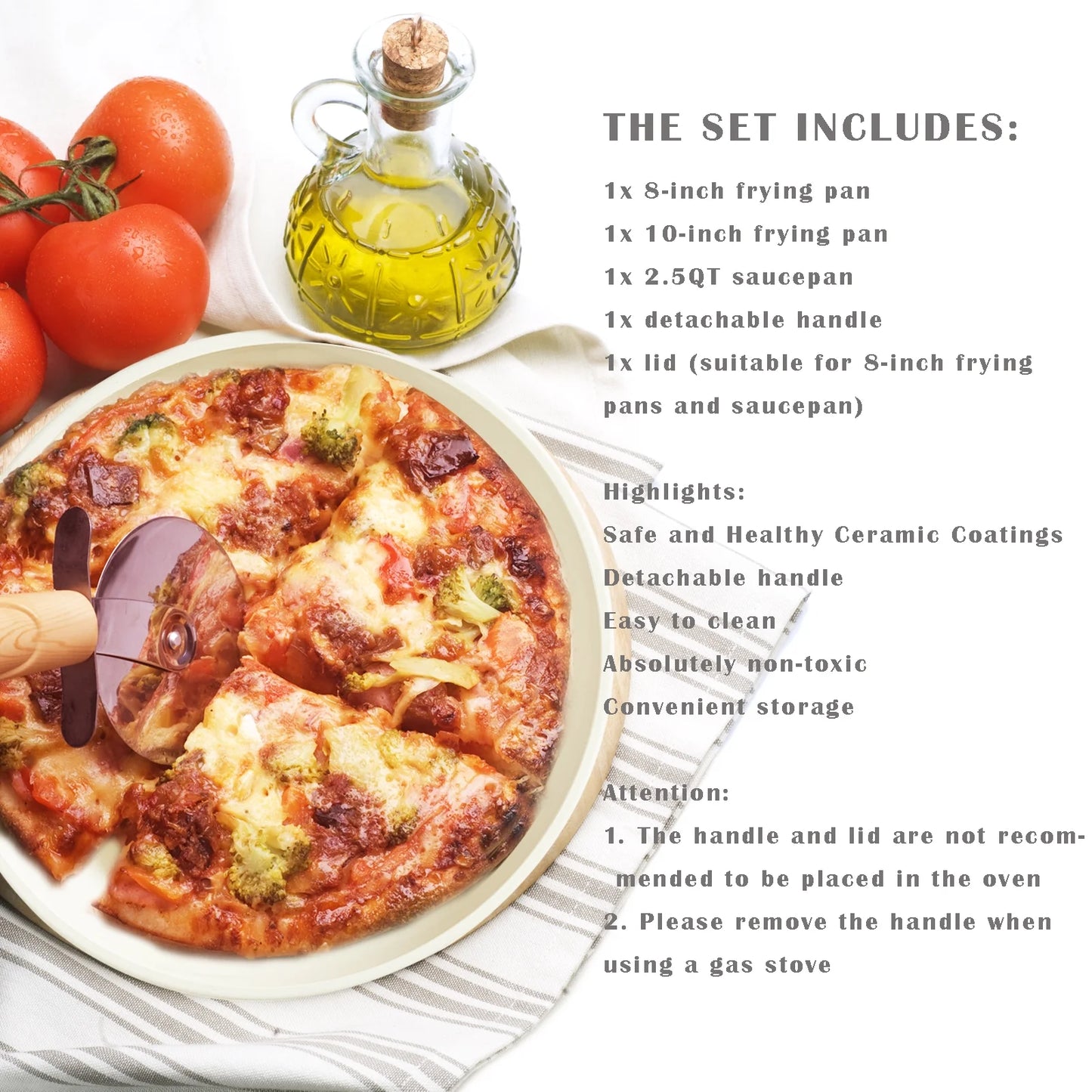 Hausfrau White Ceramic Cookware Set with Detachable Handle