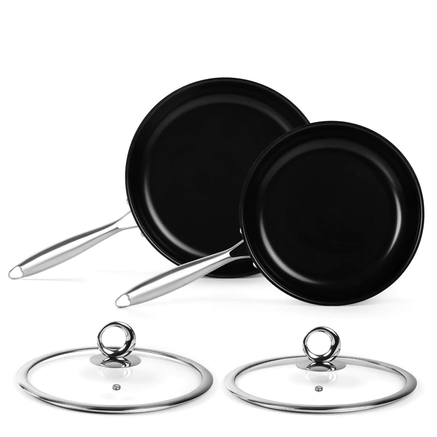 Titanium Ceramic Nonstick Skillet Set with Lids