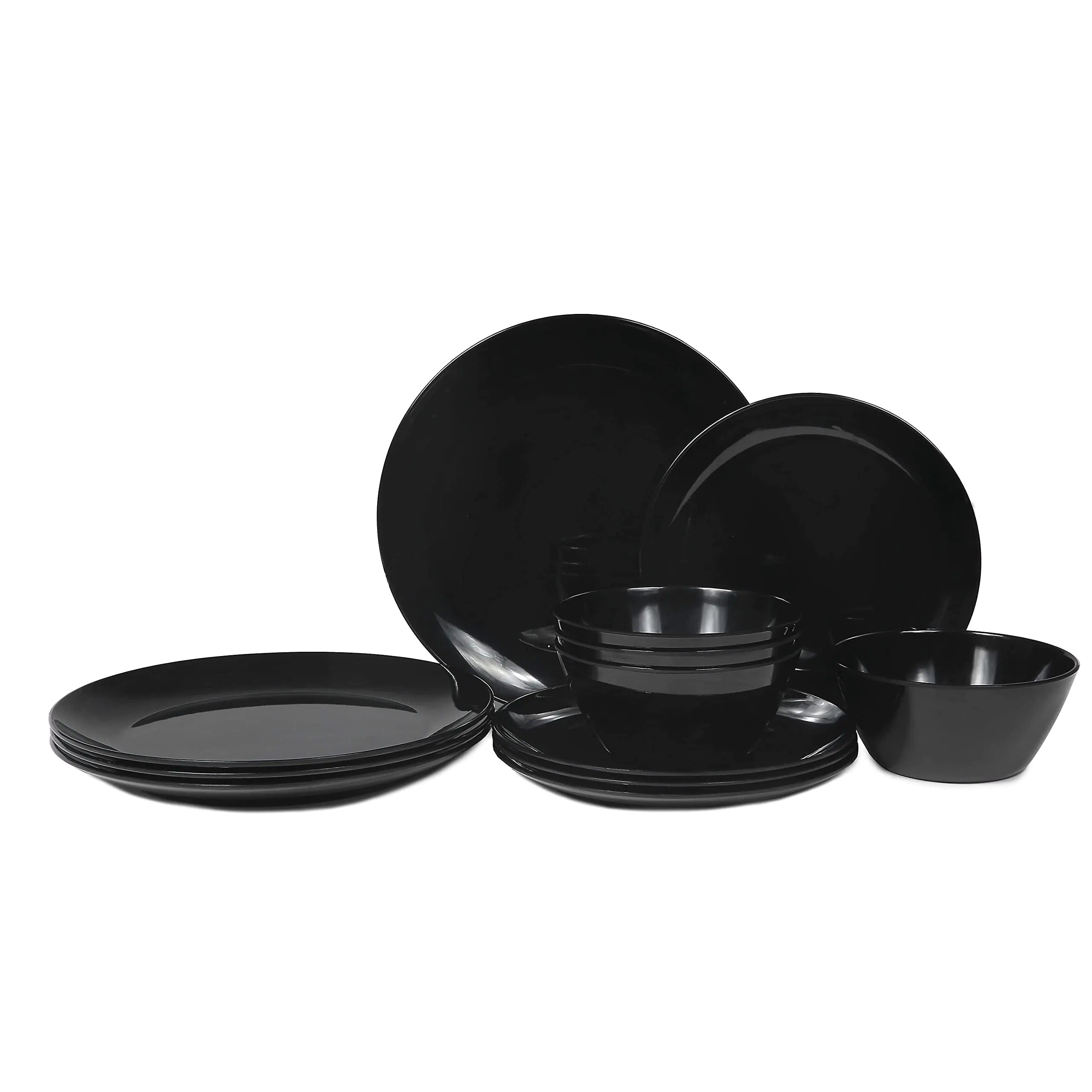 Jet Black 12-Piece Melamine Dinner Set for 4