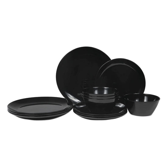 Jet Black 12-Piece Melamine Dinner Set for 4