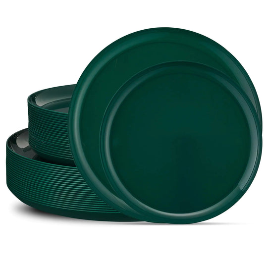 Elegant Green 40pc Plastic Plate Set - Disposable & Heavyweight