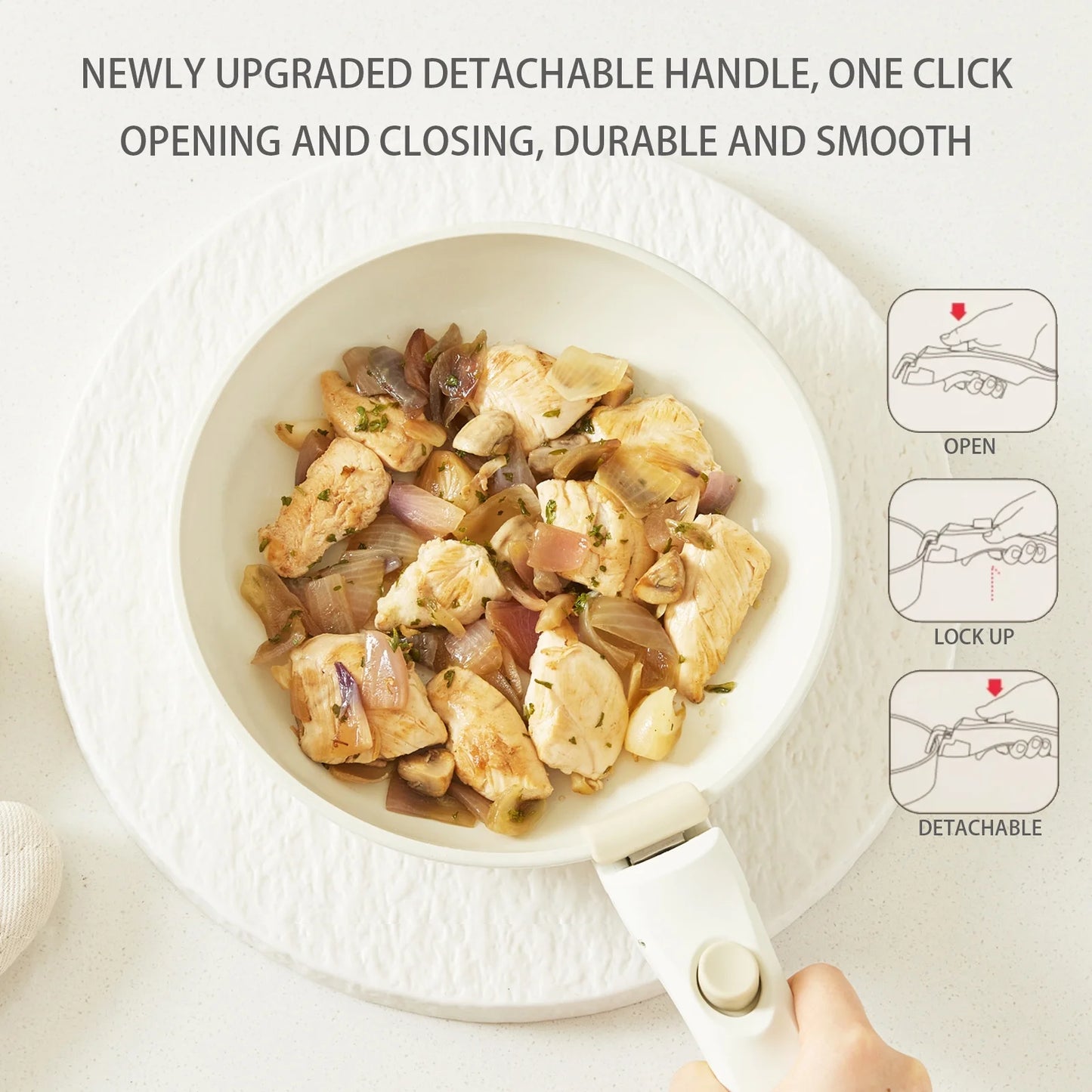 Hausfrau White Ceramic Cookware Set with Detachable Handle