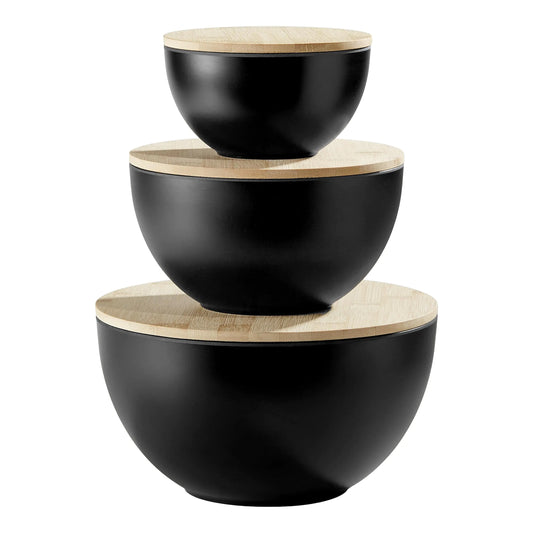 3-Piece Large Salad Bowl Set with Bamboo Lids
