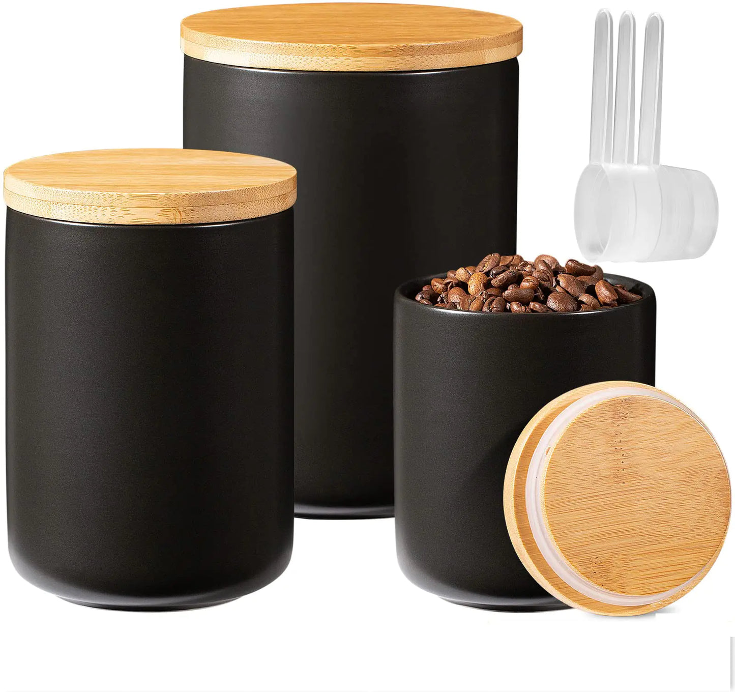Yangbaga Matte Black Kitchen Canister Trio with Airtight Lids