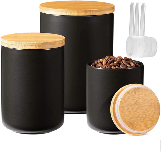 Yangbaga Matte Black Kitchen Canister Trio with Airtight Lids