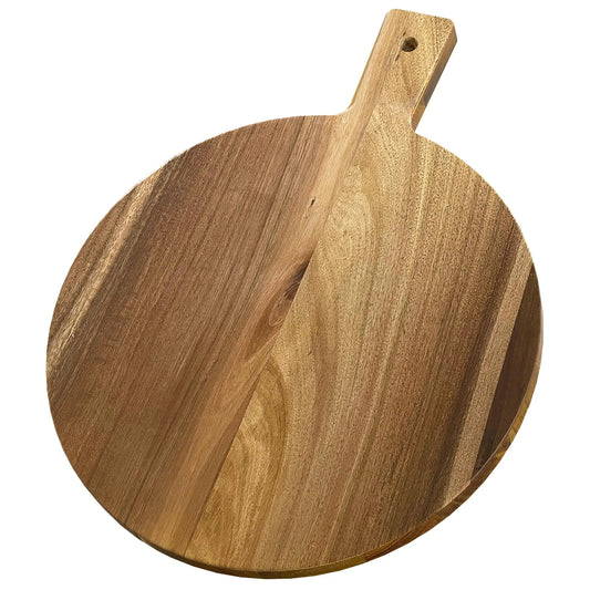 Acacia Elegance Round Cutting Board 16.5x13 - Large Wood Board with Handle