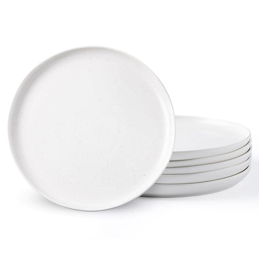 ArcAmor 6-Piece Ceramic Plate Set - 8.5" Artisan Wavy Rim, Microwave Safe