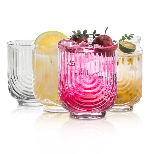 ArchCraft Drinking Glass Set - 4pc Art Deco Ripple Cups