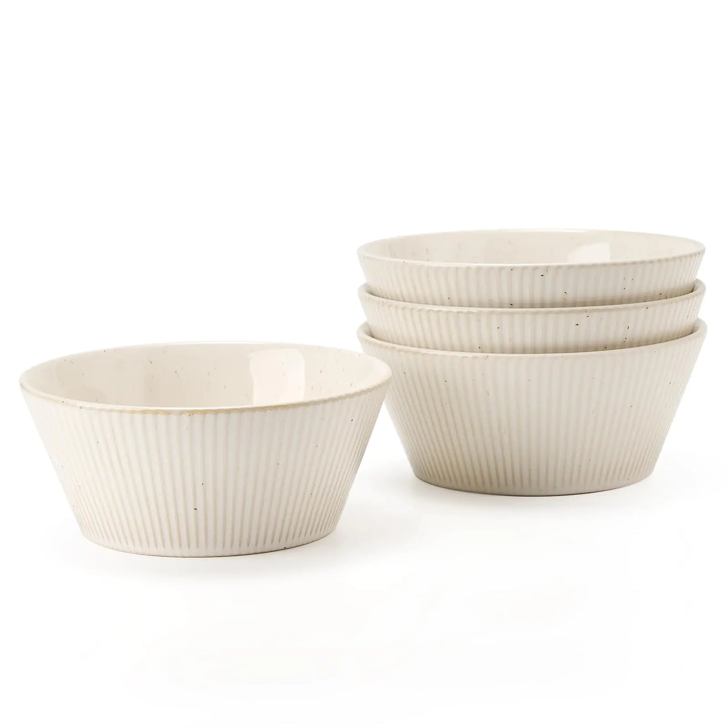 JIEMEI Striped Ceramic Bowls 24oz - Set of 4 for Soup, Salad, Dessert - Microwave & Dishwasher Safe