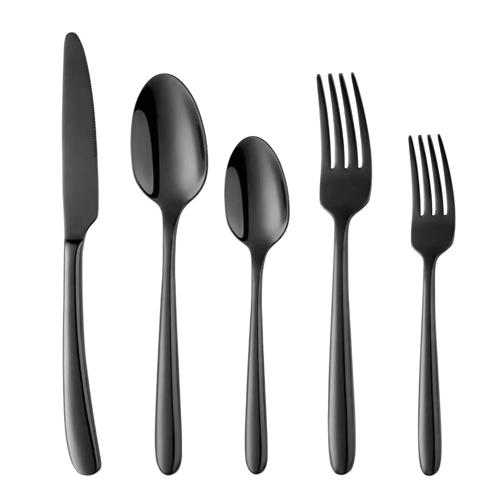Elegant Black Stainless Steel Cutlery Set 5-Piece