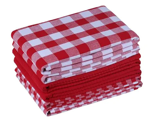 Gratico Soft Cotton Kitchen Towel 6-Pack - Red/White Checks