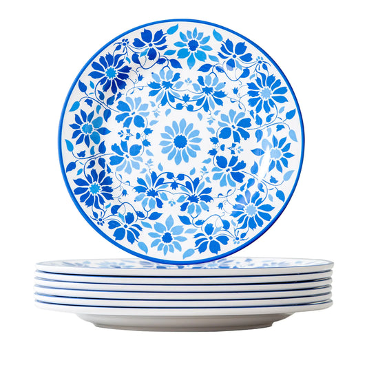 Blue Flora 6-Piece Melamine Plate Set