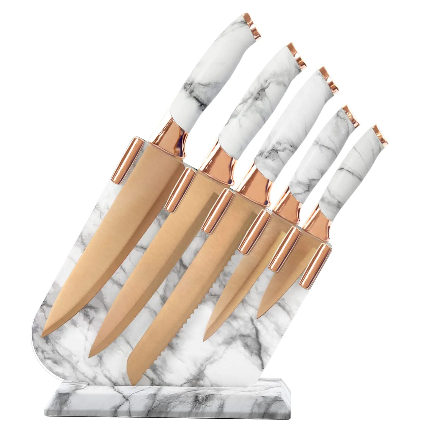 Champagne Gold 6-Piece Knife Set with Marble Handle