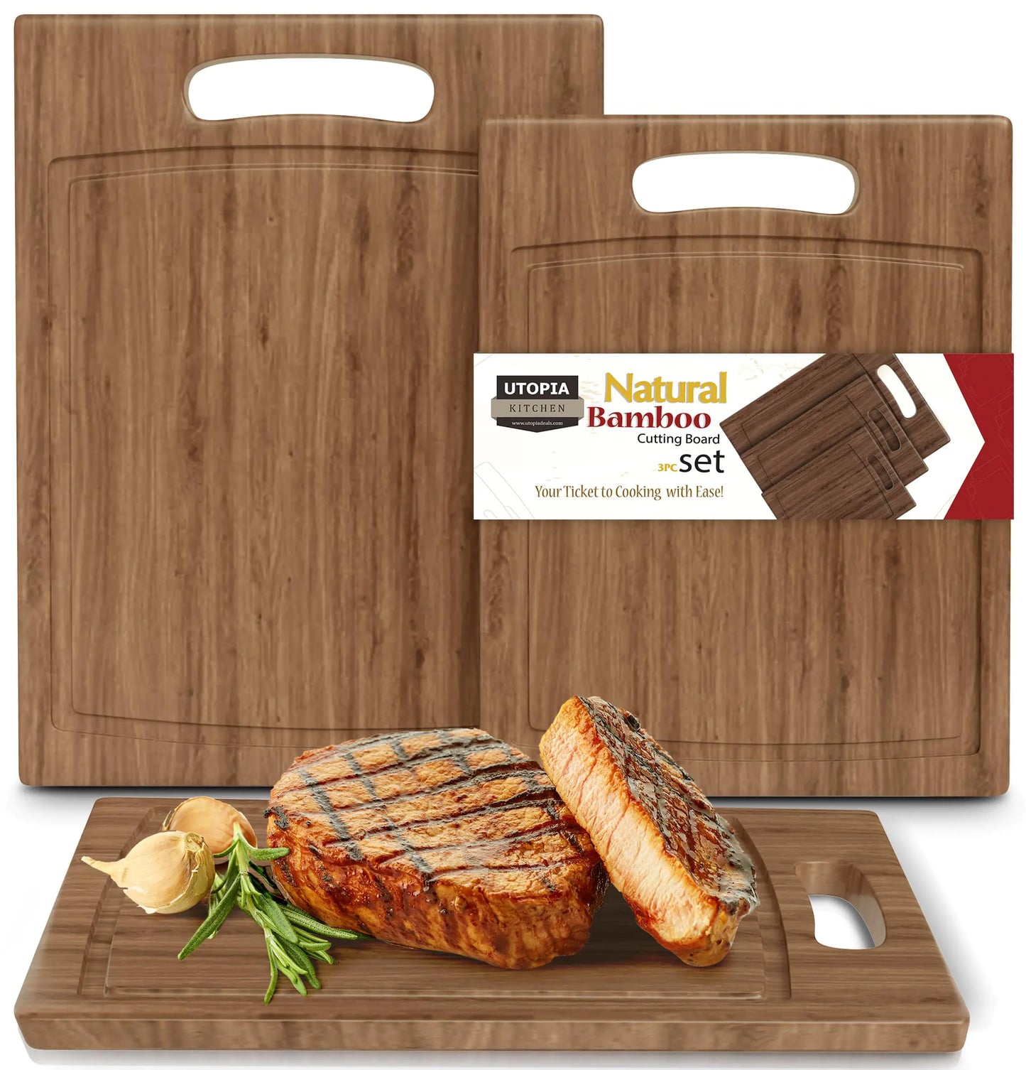 Utopia Kitchen 3-Piece Bamboo Cutting Board Set with Juice Groove