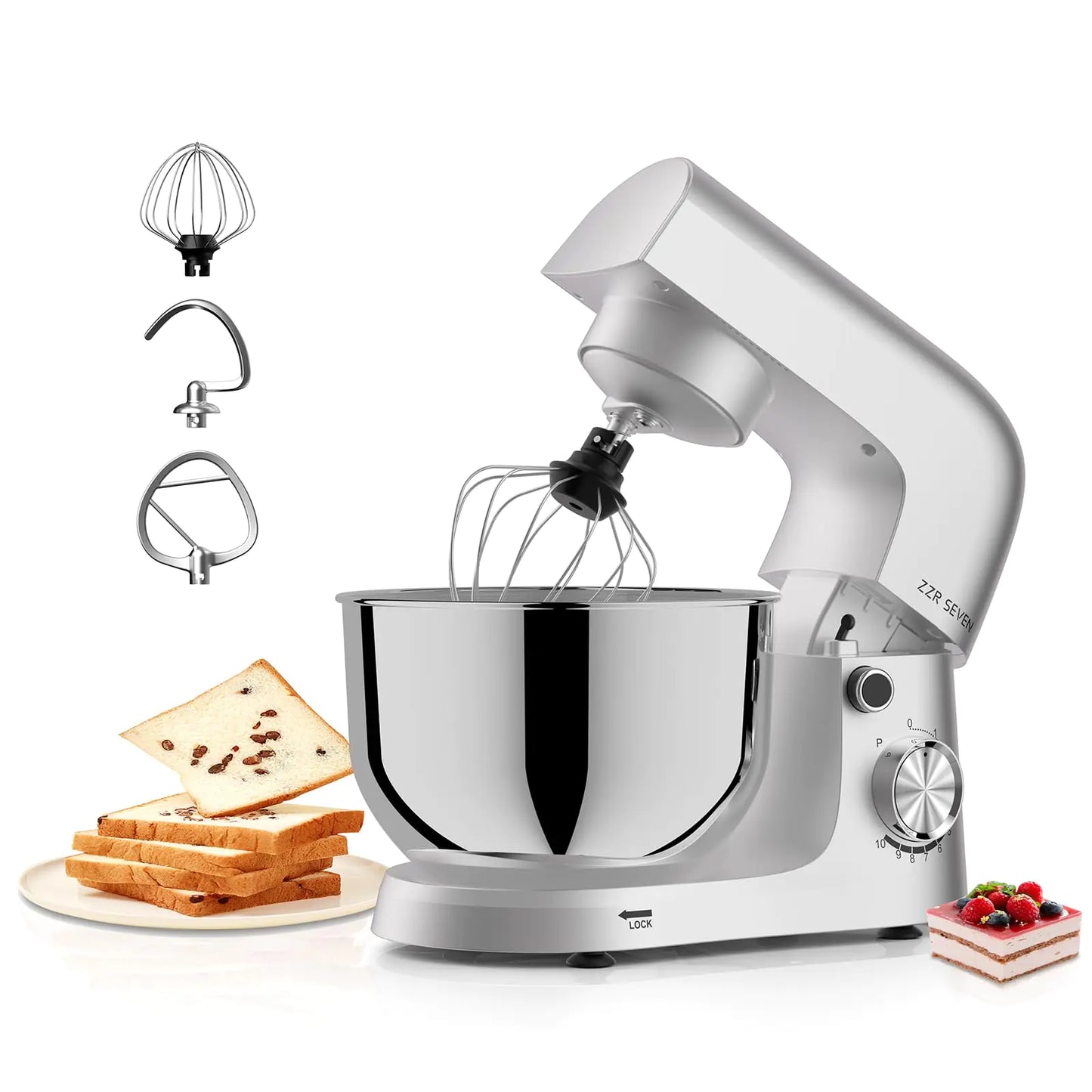ZZR SEVEN 300W Kitchen Stand Mixer with Stainless Steel Bowl