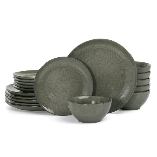 Famiware Tempus 18-Piece Stoneware Dining Set - Dark Olive