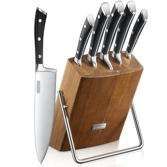 D.Perlla Precision 6-Piece Knife Set with German Steel & Acacia Block
