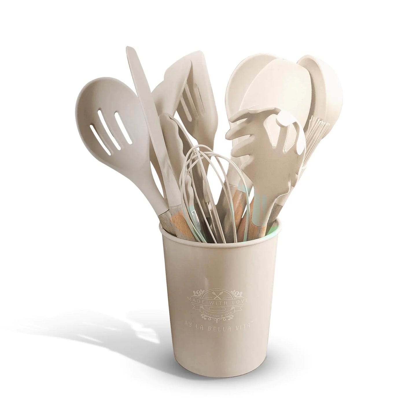 Bella Vita 12-Piece Silicone Kitchen Set with Wooden Handles