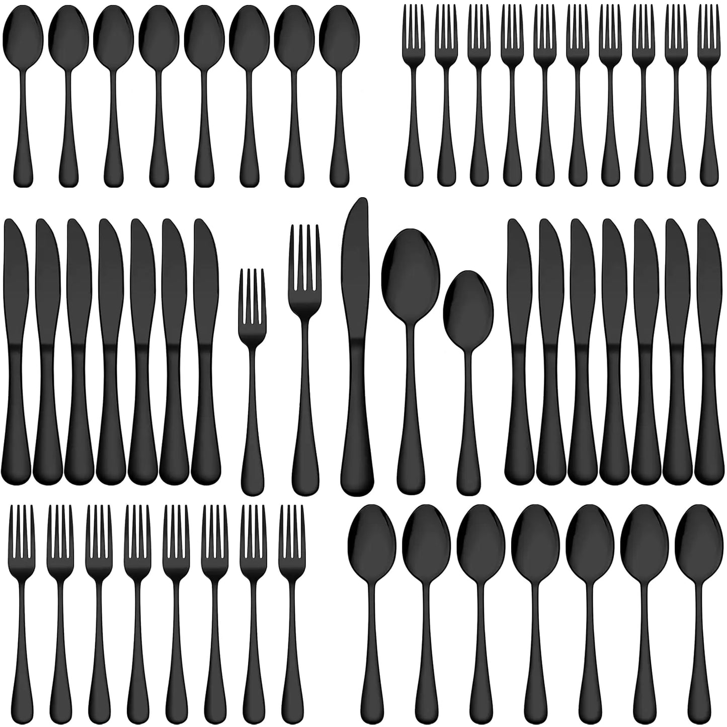 Wildone Deluxe 60-Pcs Black Stainless Cutlery Set