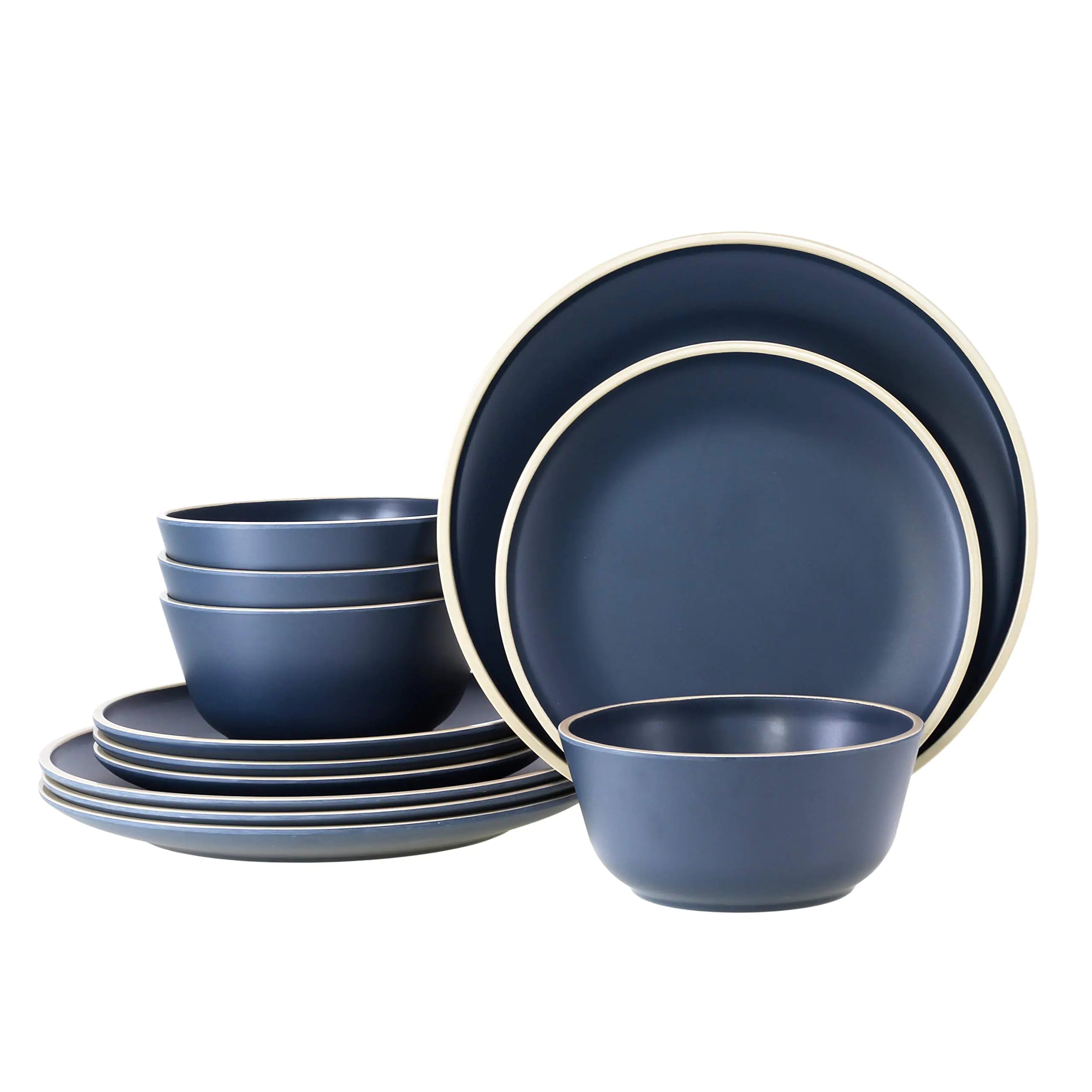 Gufaith 12-Piece Nautical Melamine Dinnerware - Deep Blue