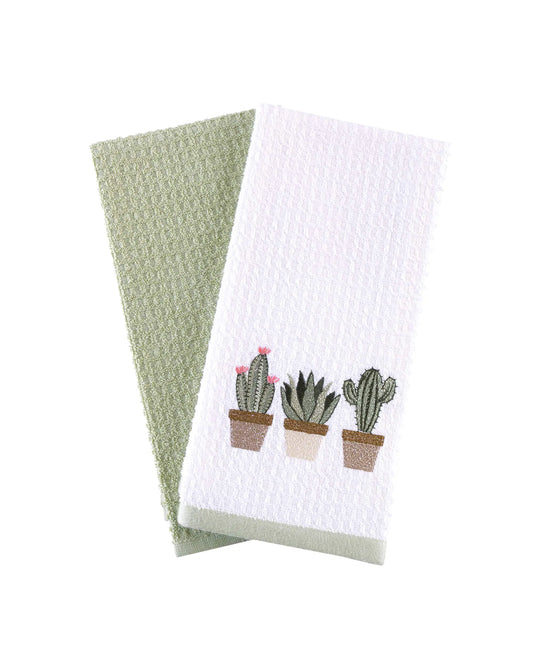 Cactus Charm Cotton Kitchen Towels - Super Absorbent and Soft, Pack of 2