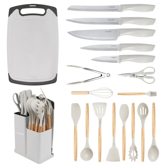 CADABY 19-Piece Professional Kitchen Set with Block & Silicone Utensils
