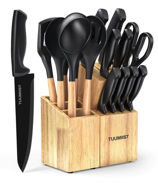 TUUMIIST 18-Piece Essential Knife & Utensil Set with Block and Holder