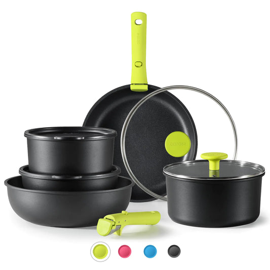 CAROTE 11pc Nonstick Cookware Set with Detachable Handles