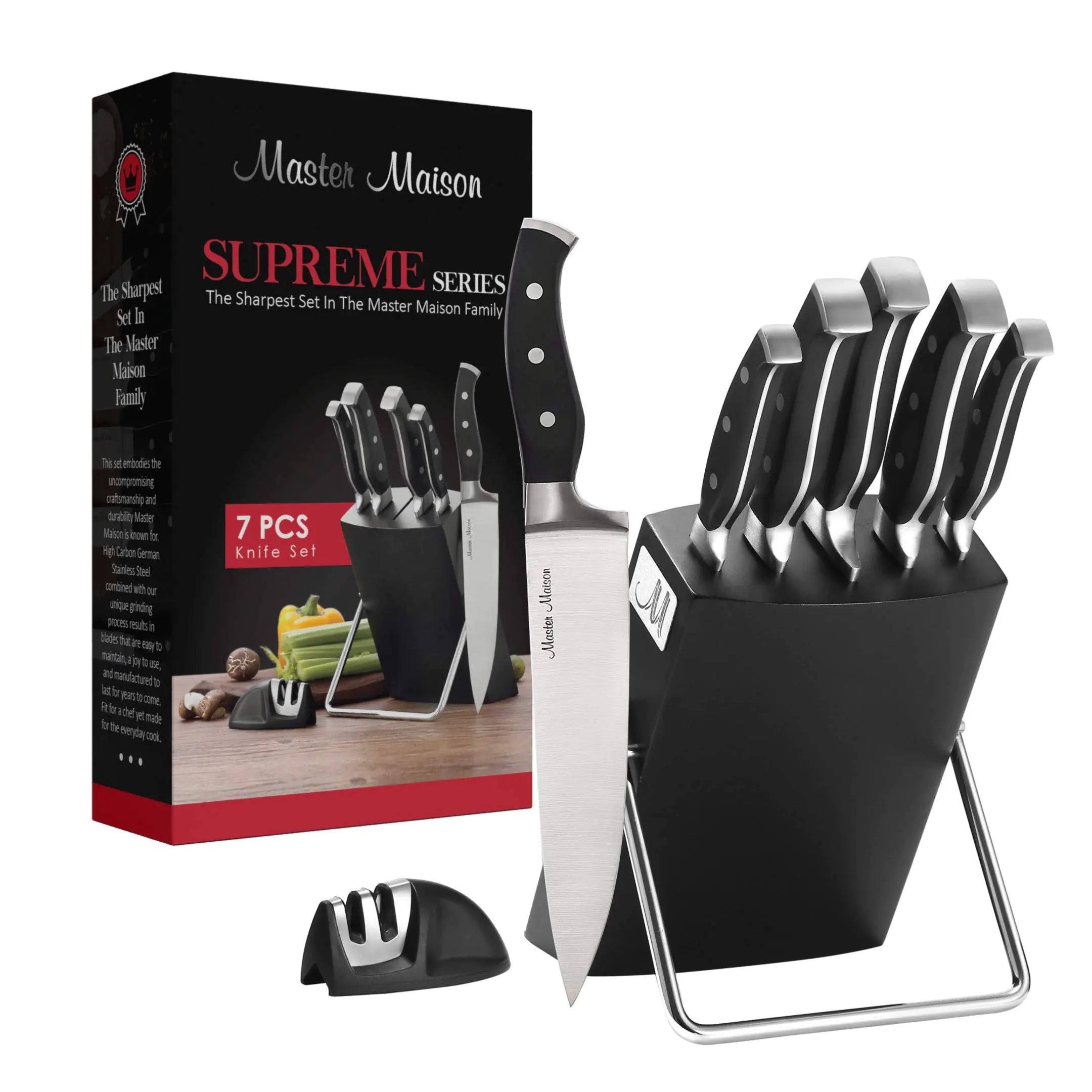 ChefMaster 7-Piece German Steel Knife Set with Block
