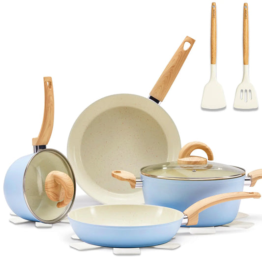 Vkoocy Blue 12-Piece Ceramic Cookware Set