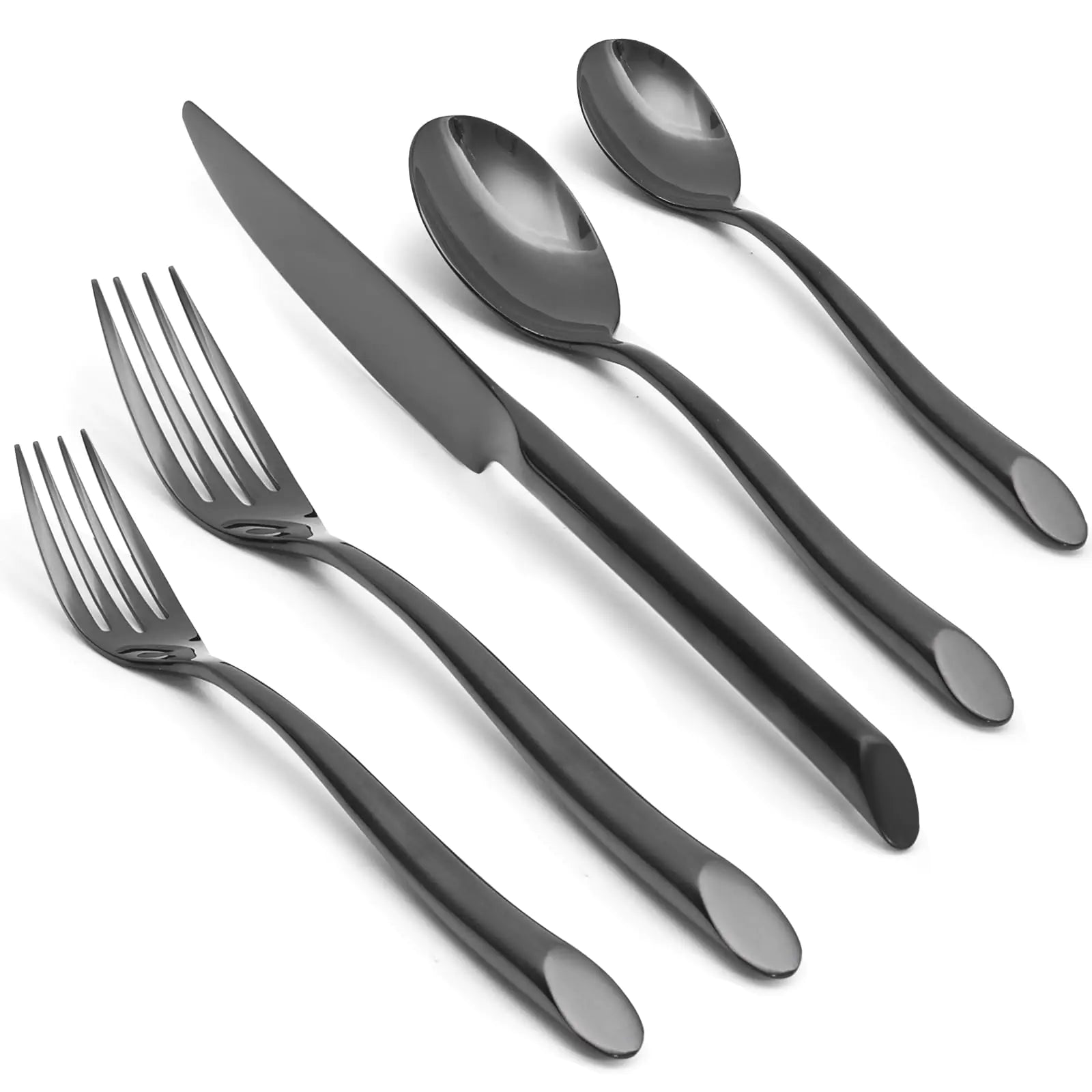 QUEARI Black 20-Piece Silverware Set with Wave Handle Forged Stainless Steel Flatware Set Cutlery Set Mirror Polished Dishwasher Safe Service for 4